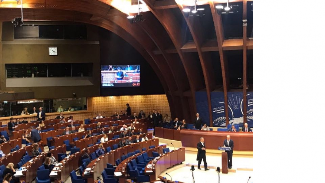 Tineke Strik bij de Raad van Europa Tineke stelt vraag aan Jagland.png