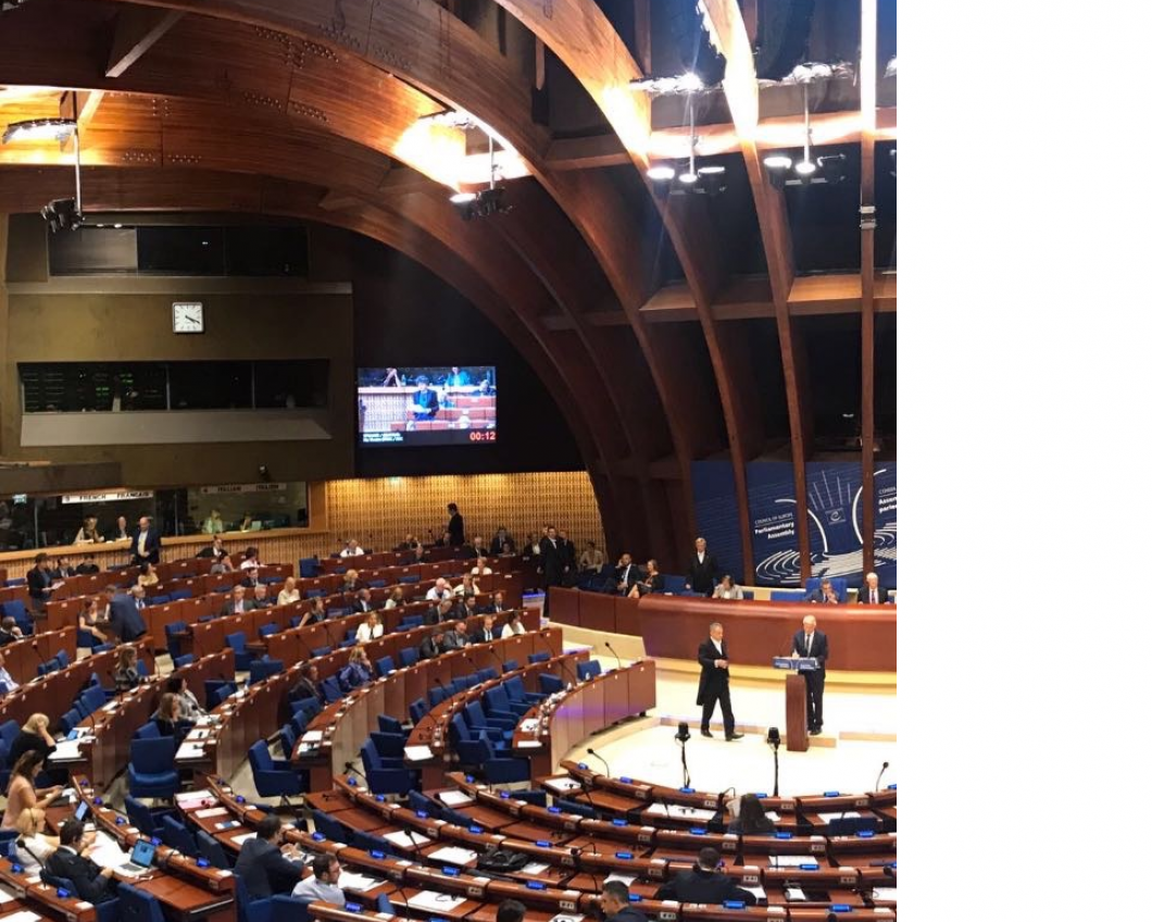 Tineke Strik bij de Raad van Europa Tineke stelt vraag aan Jagland.png